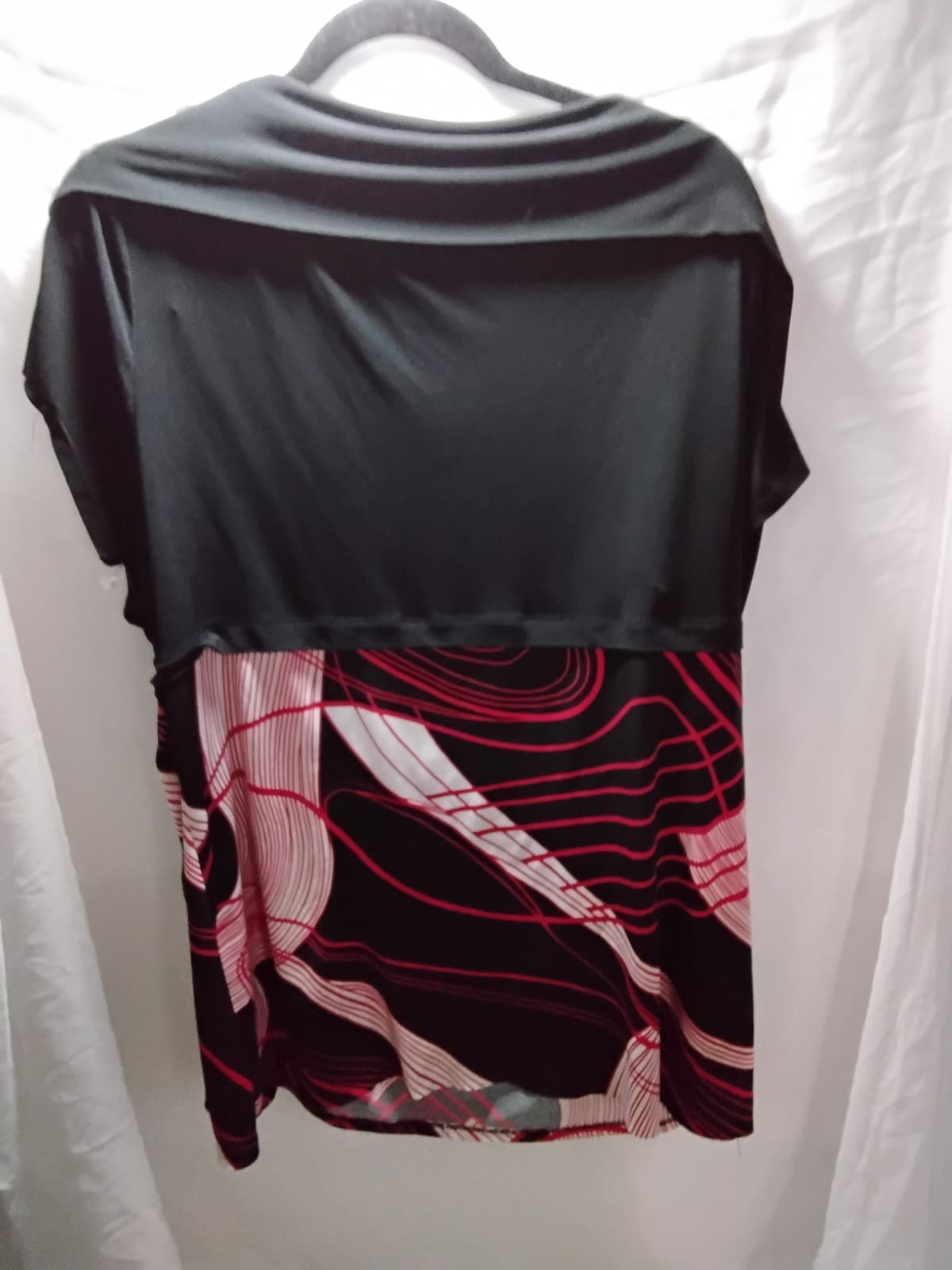Polyester blend top, Caren Sport pink and black swirl print cowl neck blouse - Thumbnail 4