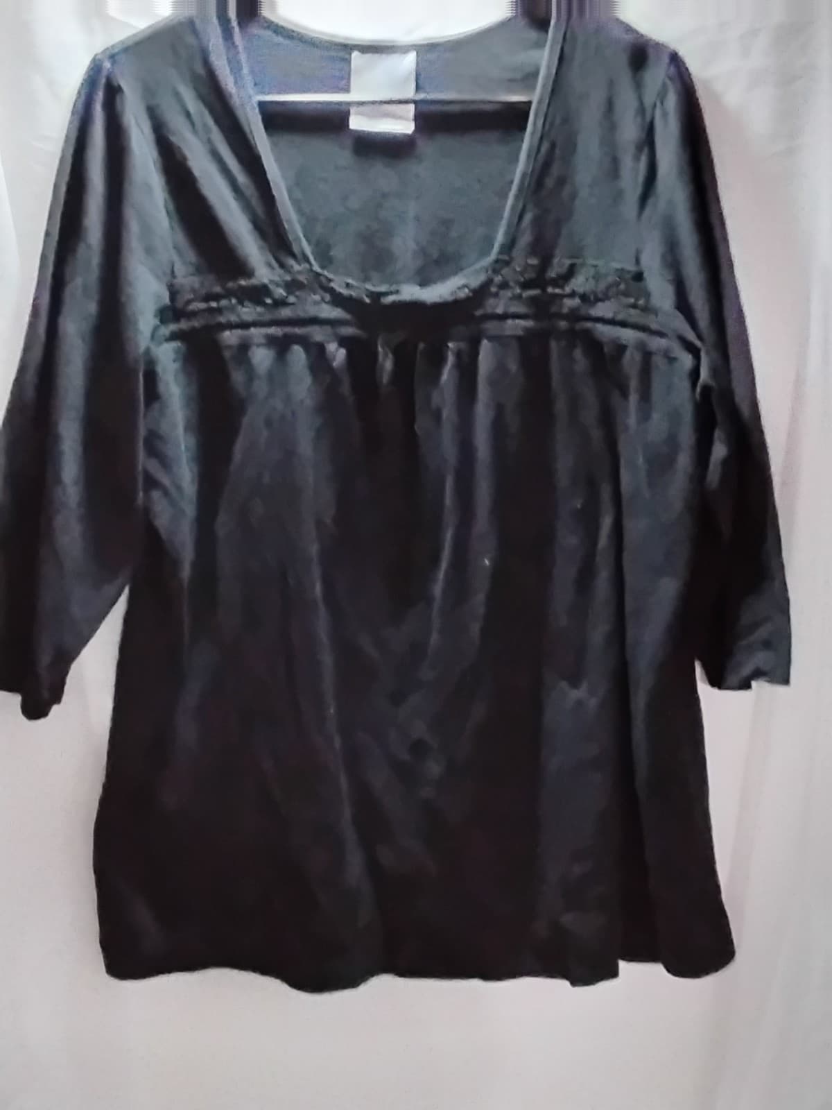 Velvet blouse, black 3/4 sleeve top with decorative trim detail - Image 1