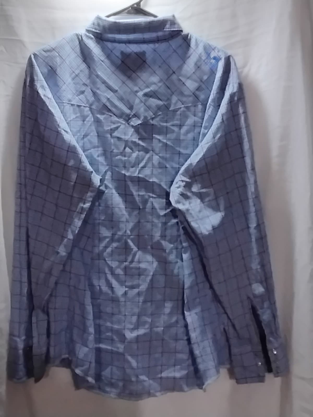 Cotton western shirt, Wrangler, XL/XLG, blue plaid pearl snap long sleeve - Thumbnail 7