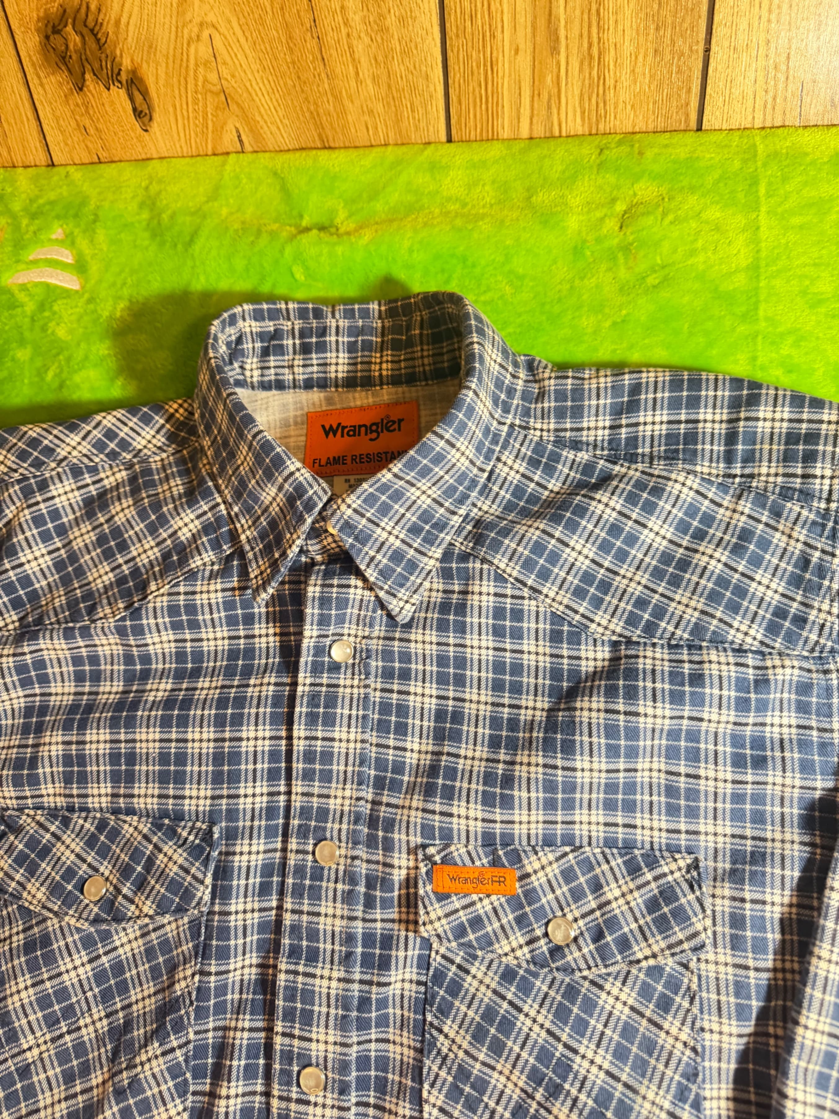 Wrangler FR Flame Resistant Shirt Men XL Blue Plaid Pearl Snap Western HRC2 2112 - Thumbnail 6