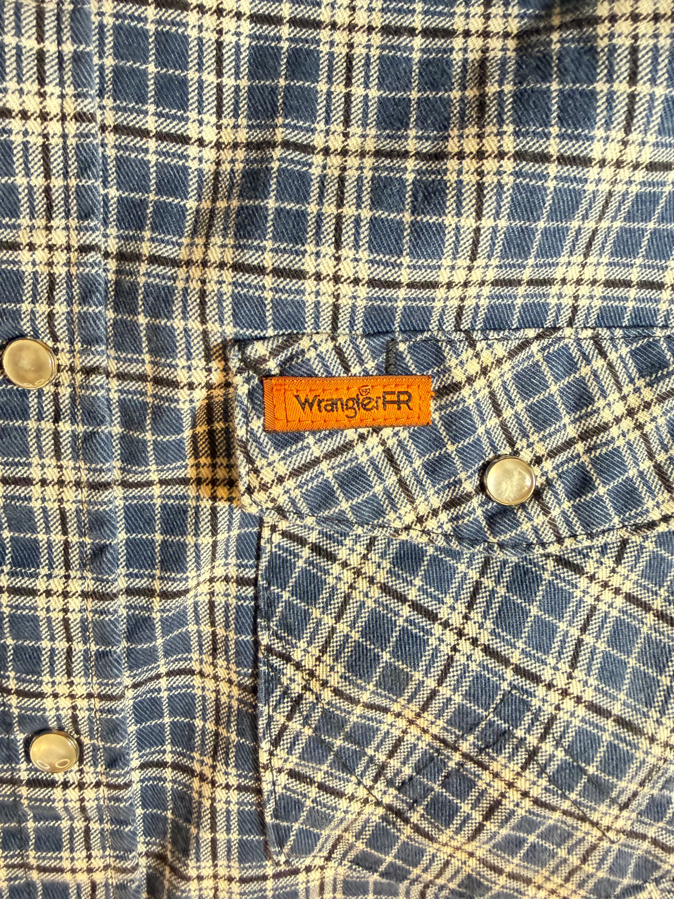 Wrangler FR Flame Resistant Shirt Men XL Blue Plaid Pearl Snap Western HRC2 2112 - Thumbnail 5