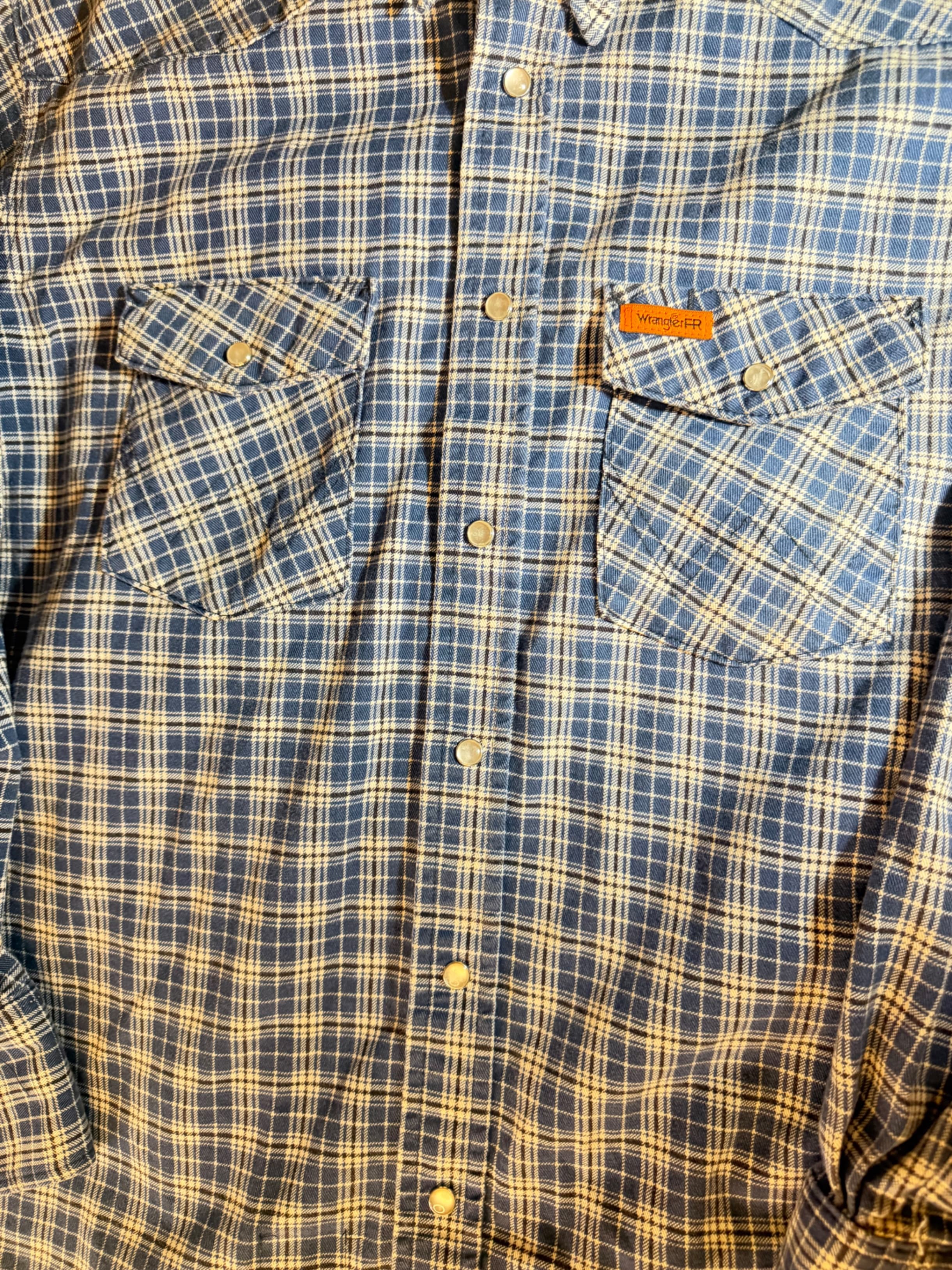 Wrangler FR Flame Resistant Shirt Men XL Blue Plaid Pearl Snap Western HRC2 2112 - Thumbnail 7
