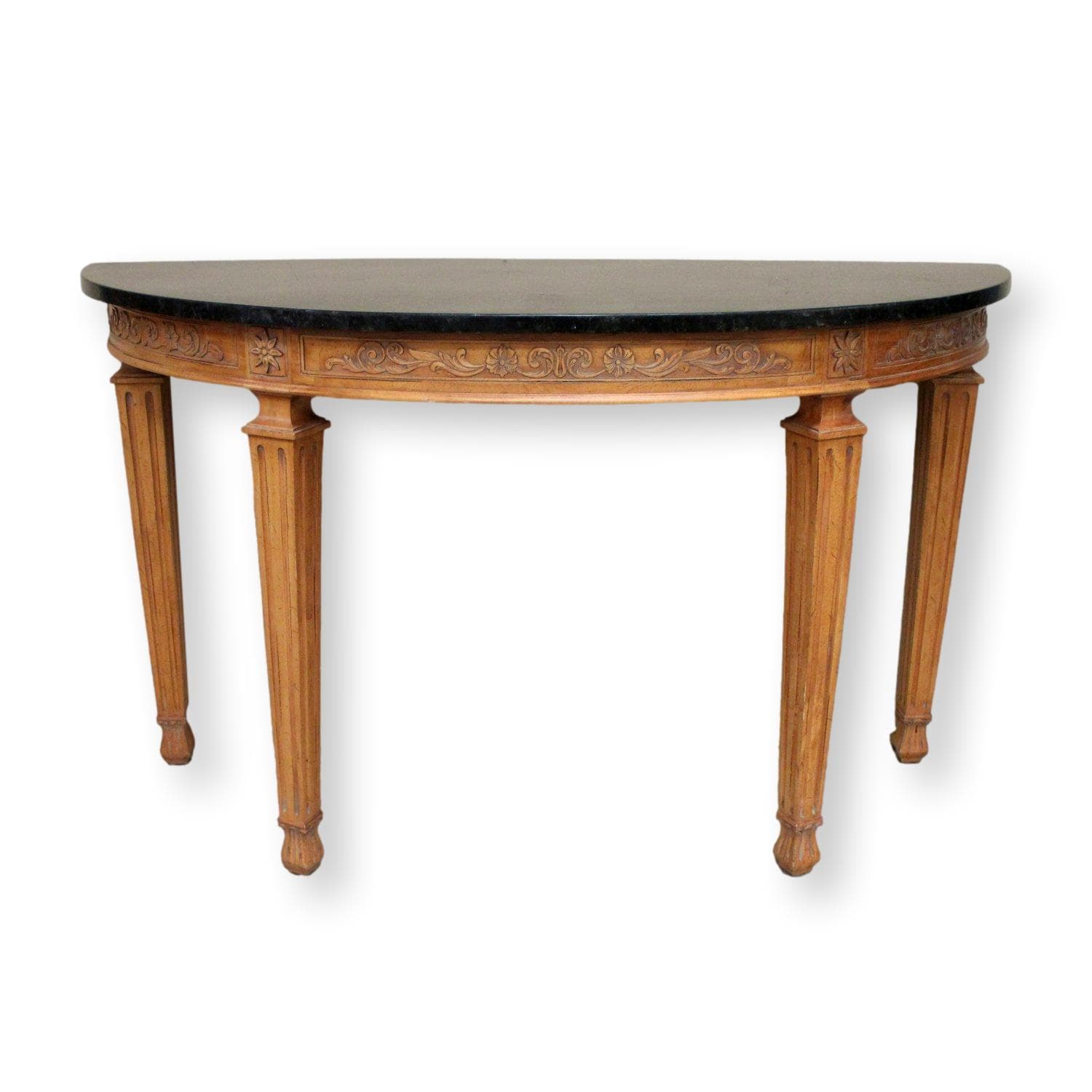 Granite Top Demilune Console Table - Oak - Image 1