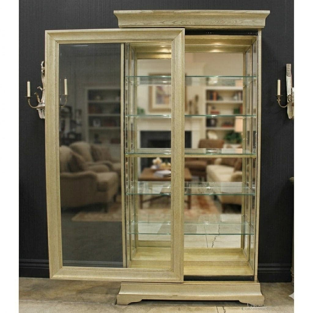 Home Meridian Int'l. 84'' Sliding Door Curio Cabinet - Beige - Thumbnail 2