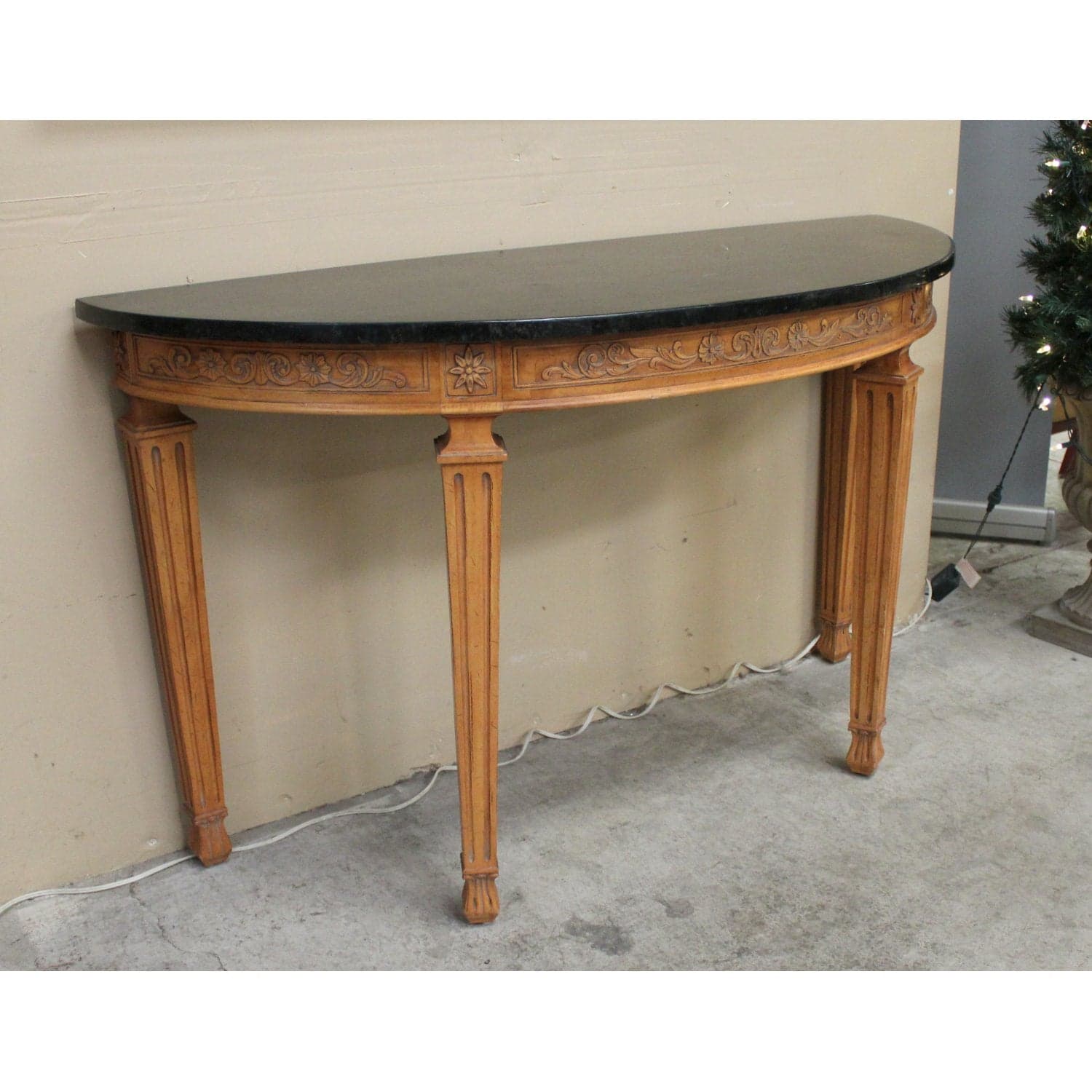 Granite Top Demilune Console Table - Oak - Thumbnail 2