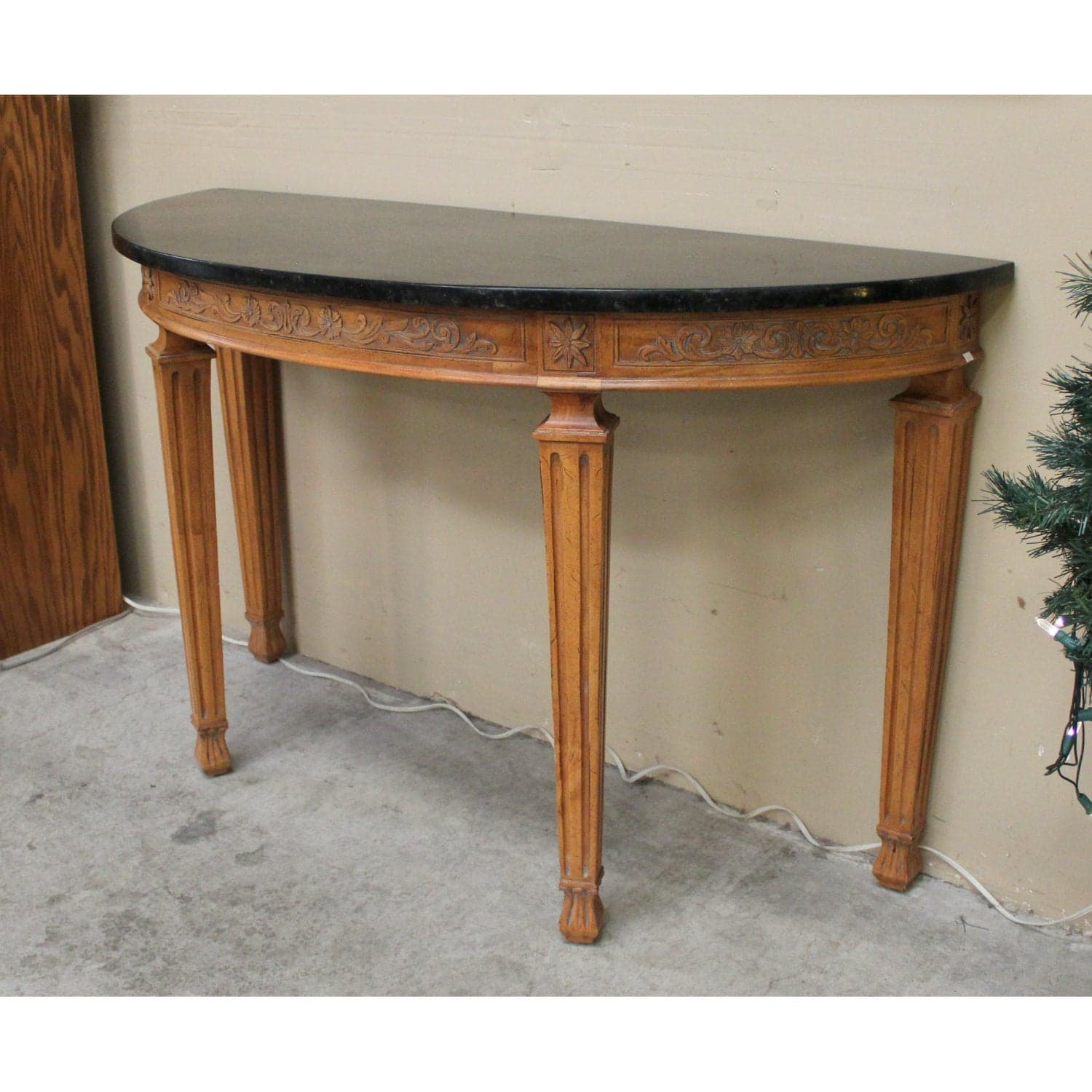 Granite Top Demilune Console Table - Oak - Thumbnail 3