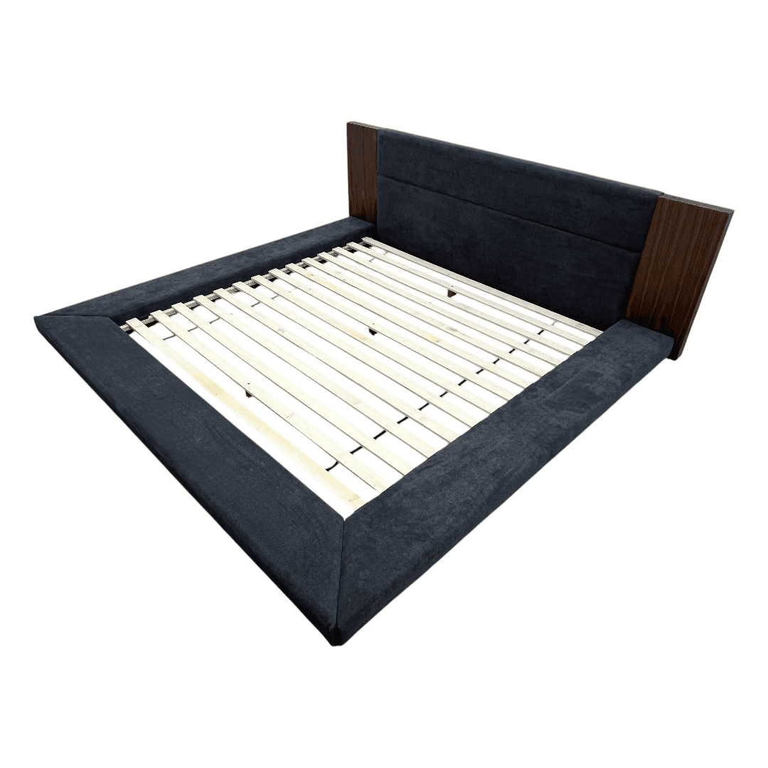 LA Furniture Eastern King Jagger Modern Dark Grey & Walnut Bed - Thumbnail 4