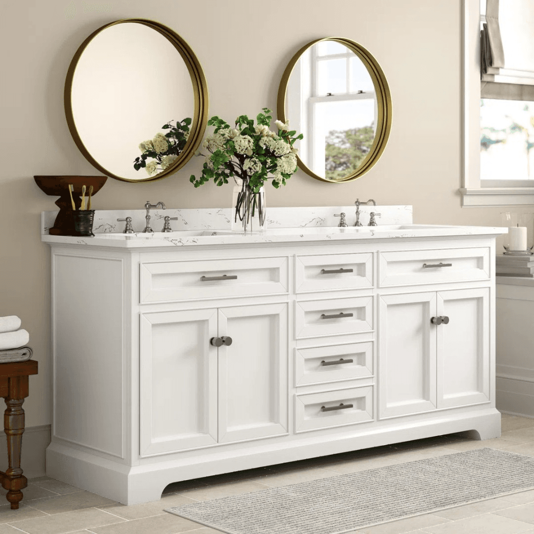 Three Posts Currahee Free-Standing Double Bathroom Vanity With Engineered Stone Vanity Top - Image 1