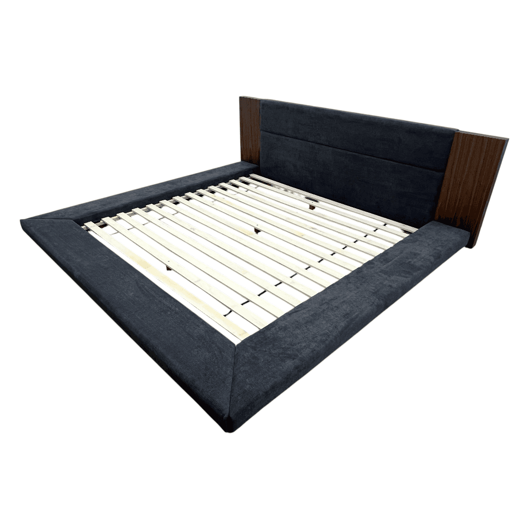 LA Furniture Eastern King Jagger Modern Dark Grey & Walnut Bed - Thumbnail 3