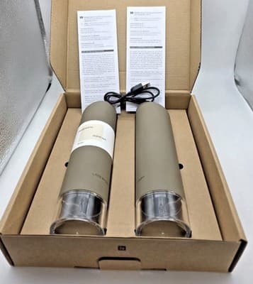 LARS NYSØM Austrian Design Electric Salt and Pepper Grinder Set Taupe Brown USB