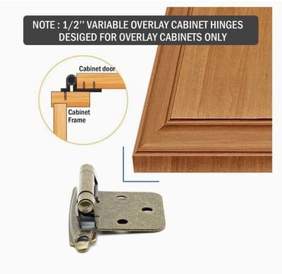 30 Pack (15 Pairs) Antique Brass Kitchen Cabinet Hinges Overlay Self Closing Fac - Thumbnail 2