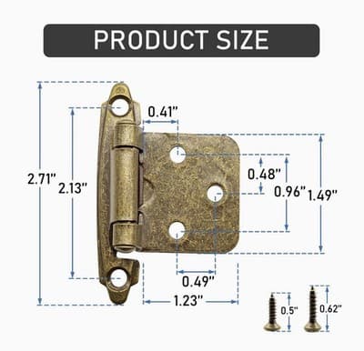 30 Pack (15 Pairs) Antique Brass Kitchen Cabinet Hinges Overlay Self Closing Fac