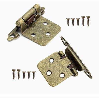 30 Pack (15 Pairs) Antique Brass Kitchen Cabinet Hinges Overlay Self Closing Fac - Thumbnail 3