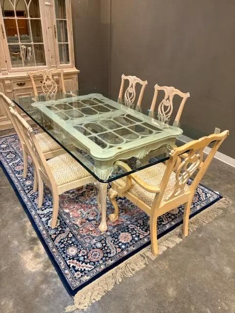 Link Taylor Bleached Pine Dining Table with Glass Top - Image 1