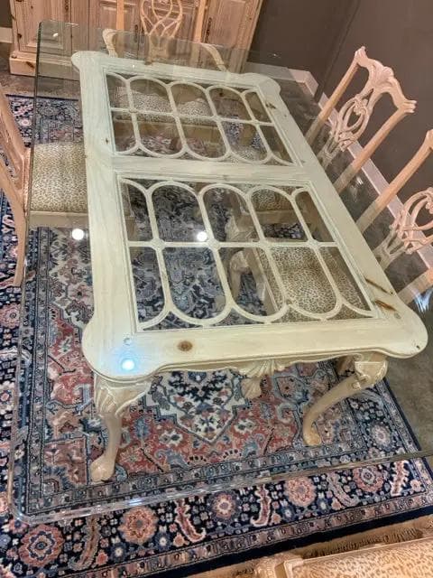 Link Taylor Bleached Pine Dining Table with Glass Top - Thumbnail 3