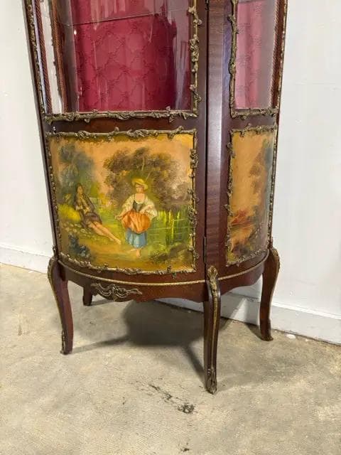 Antique French Style Curved Glass With Bronze Ormalu Metal Curio Cabinet - Thumbnail 3