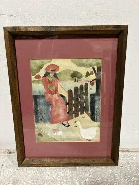 Girl With Goose Framed Tapestry - Image 1