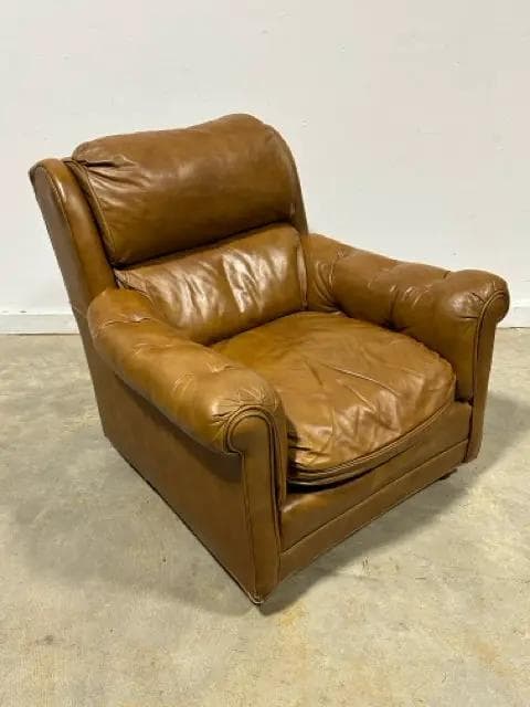 Vintage Classic Leather Rolled Arm Carmel Leather Accent Chair - Image 1