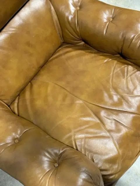 Vintage Classic Leather Rolled Arm Carmel Leather Accent Chair - Thumbnail 4