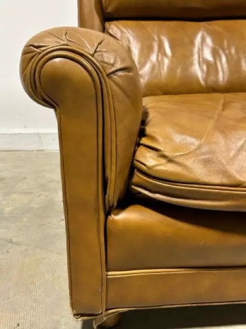 Vintage Classic Leather Rolled Arm Carmel Leather Accent Chair - Thumbnail 2