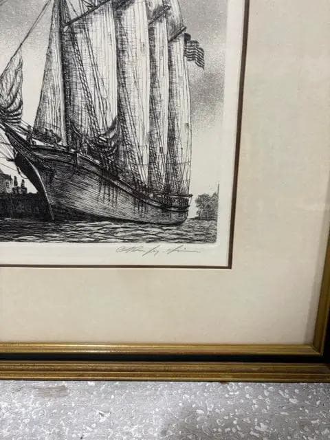 "Tall Ships" Framed And Signed Etching Print By Alan Jay Gaines - Thumbnail 2