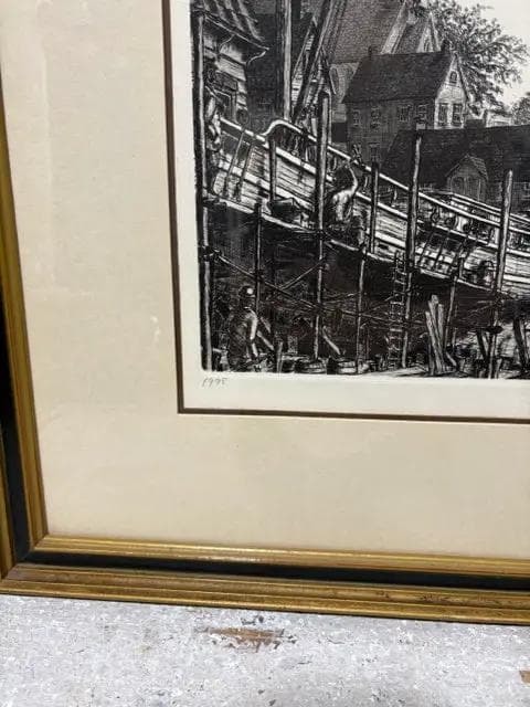 "Tall Ships" Framed And Signed Etching Print By Alan Jay Gaines - Thumbnail 3