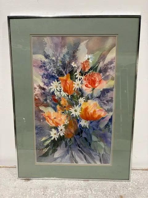 Framed Floral Watercolor Artwork - Image 1