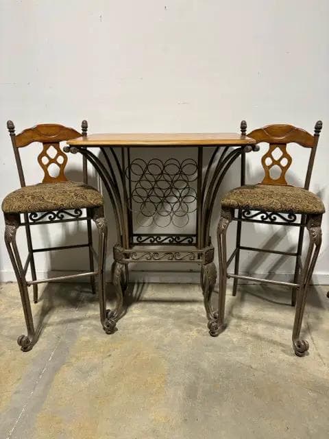 Ashley St Lauret 3 Pc Wrought Iron & Wood High Top Table Set - Image 1