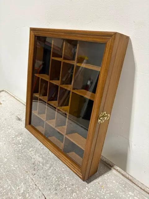Wooden Wall Hanging Trinket Shelf Shadow Box With Glass Door - Image 1