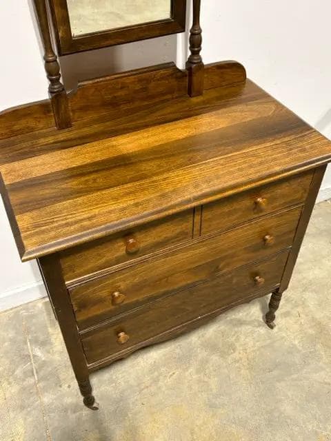 Vintage Solid Wood 3 Drawer Dresser with Swivel Mirror - Thumbnail 2