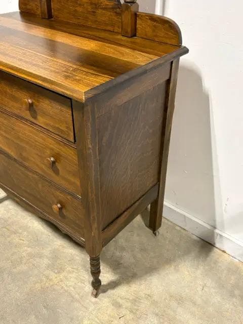 Vintage Solid Wood 3 Drawer Dresser with Swivel Mirror - Thumbnail 5