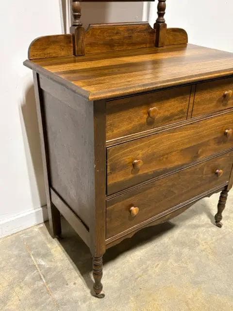 Vintage Solid Wood 3 Drawer Dresser with Swivel Mirror - Thumbnail 4