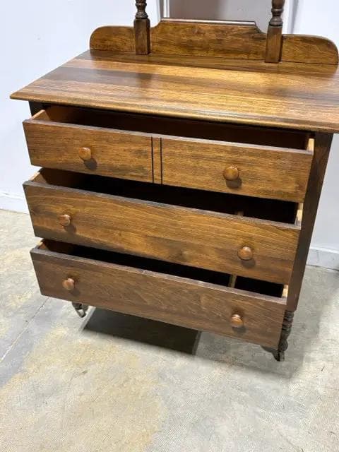 Vintage Solid Wood 3 Drawer Dresser with Swivel Mirror - Thumbnail 6