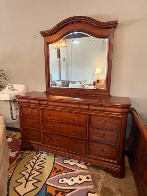12 Drawer Dark Wood Dresser with Mirror - Image 1