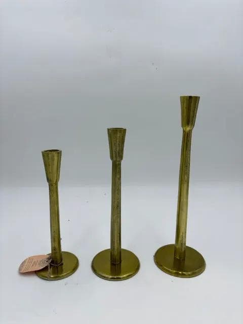 Set Of 3 Gold Tiered Candlestick Holders - Image 1