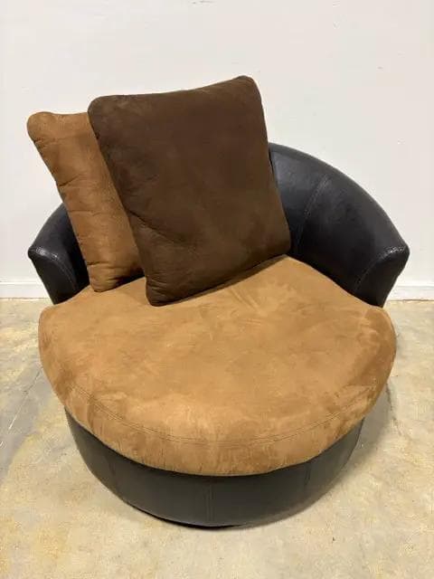 Ashley Oversized Swivel Brown Suede Faux Leather Accent Chair - Image 1