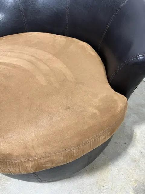 Ashley Oversized Swivel Brown Suede Faux Leather Accent Chair - Thumbnail 3