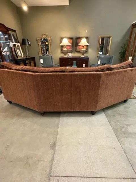 Brown Reversible Curved Conversation Sofa With Nailheads - Thumbnail 4