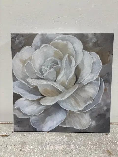 Grey And White Floral Canvas Wall Art - Image 1