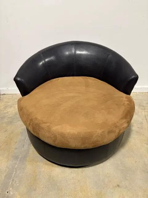 Ashley Oversized Swivel Brown Suede Faux Leather Accent Chair - Thumbnail 2