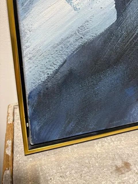"Bursts" Blue, White, Gold & Silver Abstract Painting in Gold Frame - Thumbnail 2