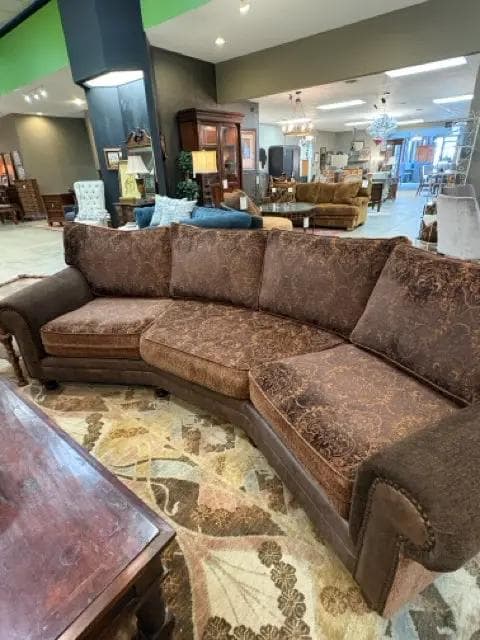 Brown Reversible Curved Conversation Sofa With Nailheads - Image 1