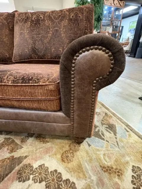 Brown Reversible Curved Conversation Sofa With Nailheads - Thumbnail 2