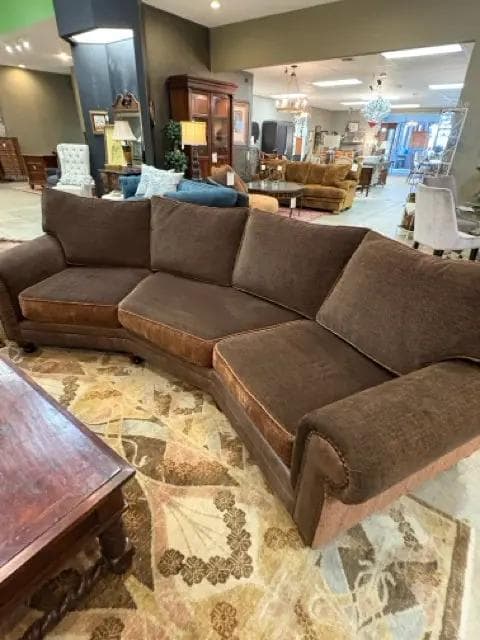 Brown Reversible Curved Conversation Sofa With Nailheads - Thumbnail 3