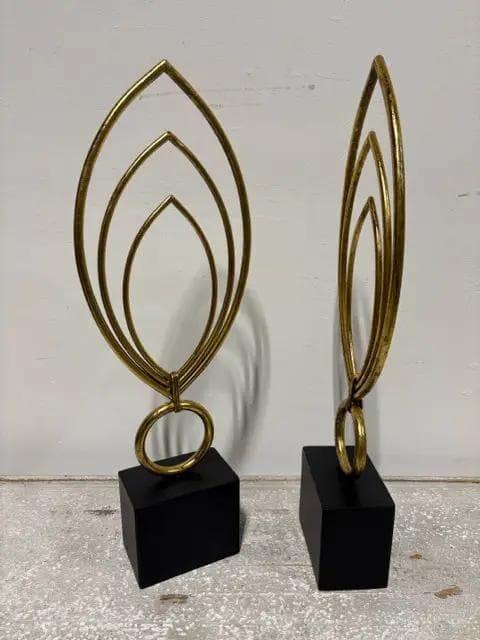 Set Of 2 Gold Abstract Sculpture On Black Base - Thumbnail 2