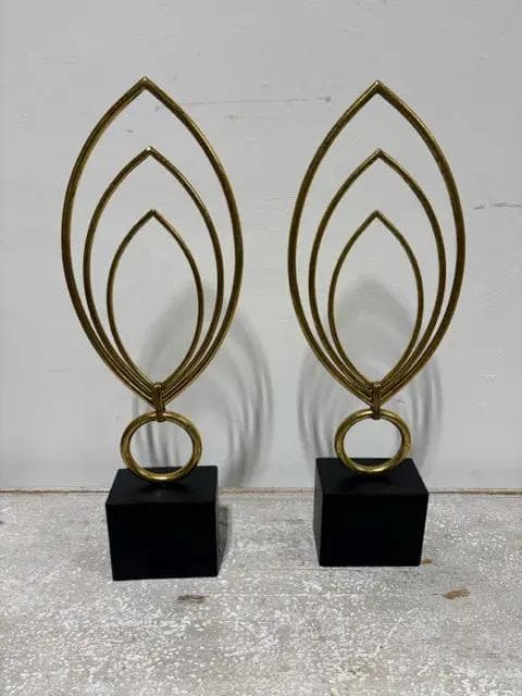 Set Of 2 Gold Abstract Sculpture On Black Base - Image 1