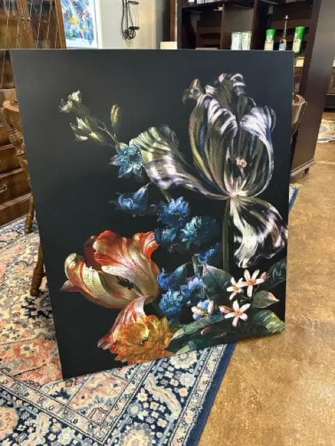 Ballard Designs Fond Noir Floral Canvas Wall Art - Image 1