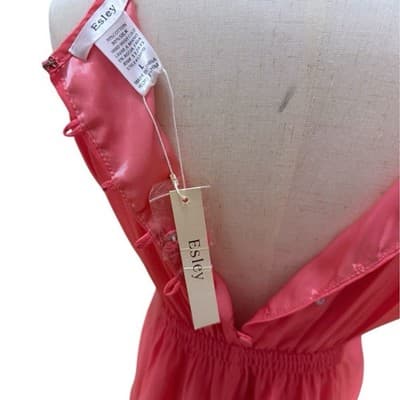 Esley Coral Halter Dress Womens Large NWT Cotton Silk Sleeveless Button Back - Thumbnail 8