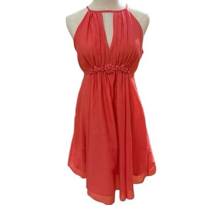 Esley Coral Halter Dress Womens Large NWT Cotton Silk Sleeveless Button Back - Image 1
