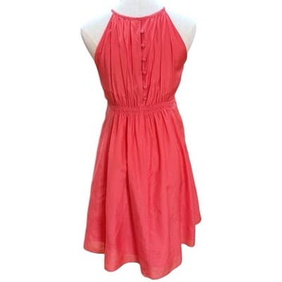 Esley Coral Halter Dress Womens Large NWT Cotton Silk Sleeveless Button Back - Thumbnail 3